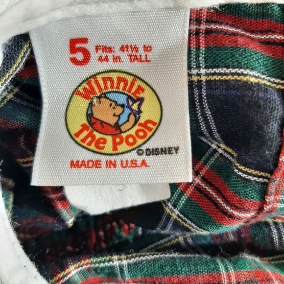 Vintage Winnie The Pooh Plaid Dress Girls 5 Bishop Eyelet Lace Collar Prarie USA - Picture 3 of 6